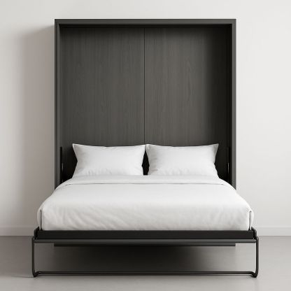 Lit escamotable en bois noir avec cadre en métal 200x160 cm-Havenoviva