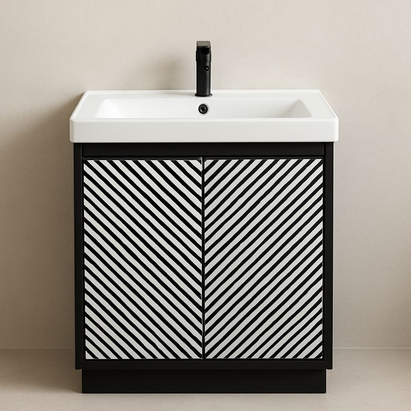 Meuble de salle de bain avec lavabo céramique noir/blanc-Havenoviva