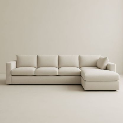 Canapé d'angle en tissu polyester beige-Havenoviva