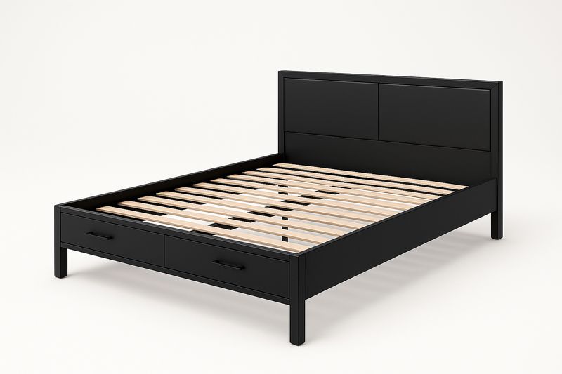 Lit double en bois noir avec rangement 160x200 cm-Cosivita