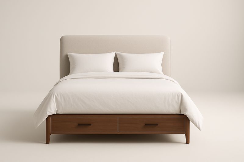 Lit double en bois et tissu beige 160x200 cm-Cosivita