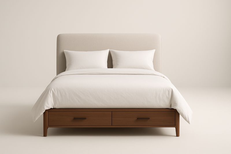 Lit double en bois et tissu beige 160x200 cm-Cosivita