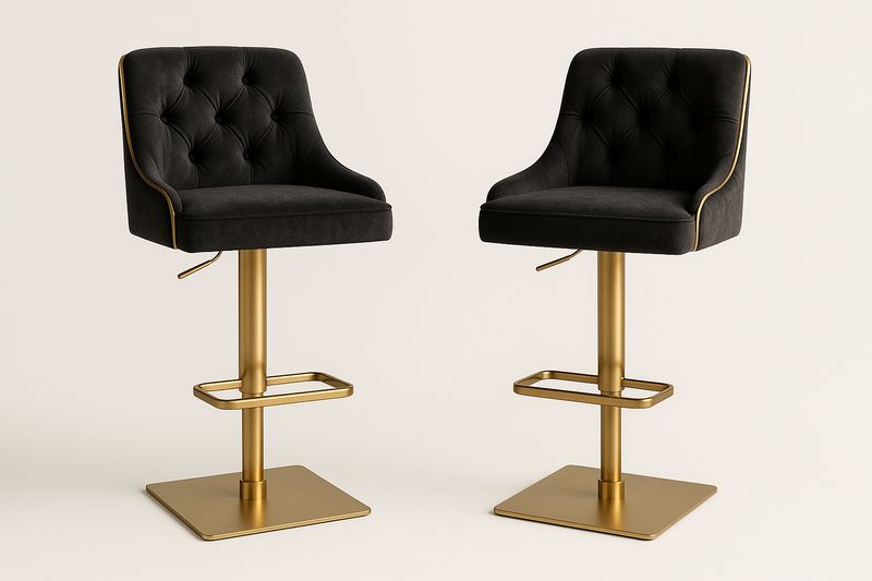 Lot de 2 tabourets de bar velours réglables pivotants cadre acier-Cosivita