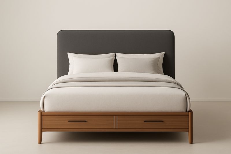 Lit double en bois et tissu avec rangements 160x200 cm-Cosivita