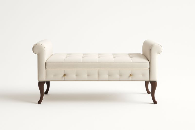 Banquette en similicuir blanc avec rangement et pieds en bois-Cosivita