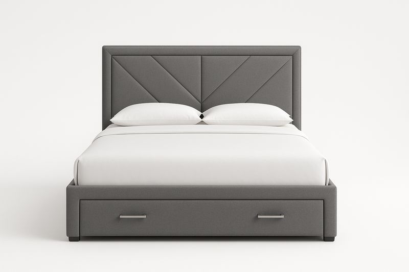 Lit double avec tête de lit en tissu gris avec rangement 200x160cm-Cosivita