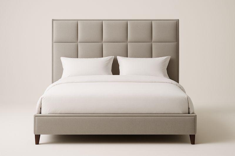 Lit double rembourré Beige en bois et tissu polyester-Cosivita