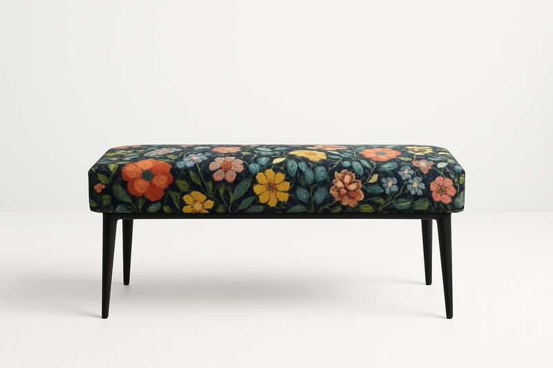 Banc rectangulaire en tissu floral avec pieds en bois noir-Cosivita