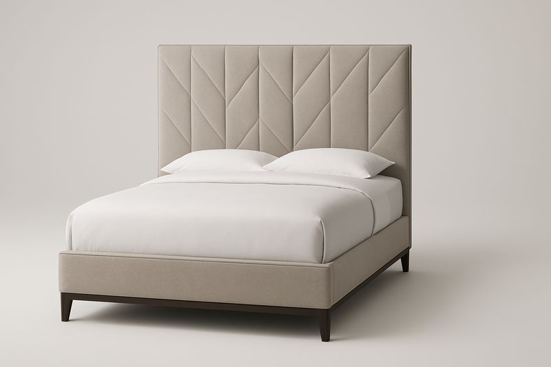 Lit double en bois et tissu polyester Beige-Cosivita