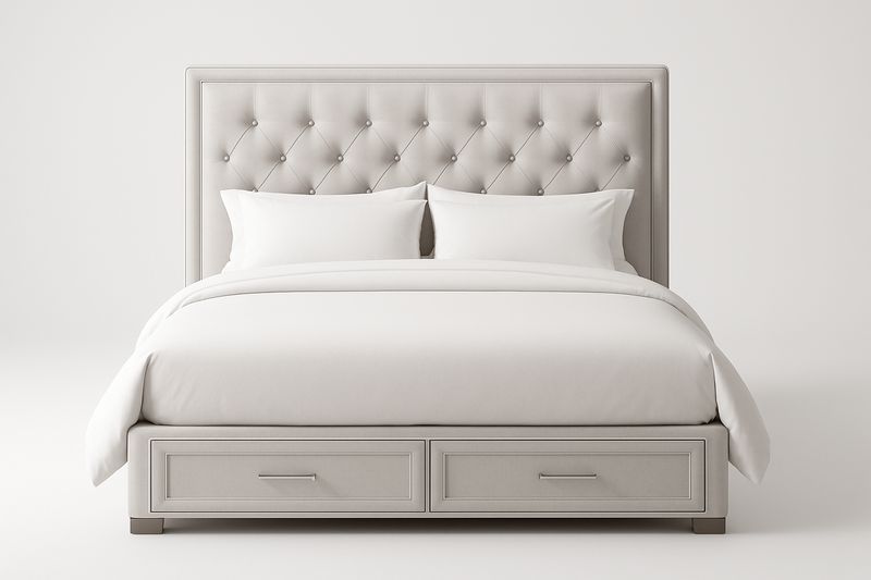 Lit double en bois et tissu gris avec rangements 160x200 cm-Cosivita