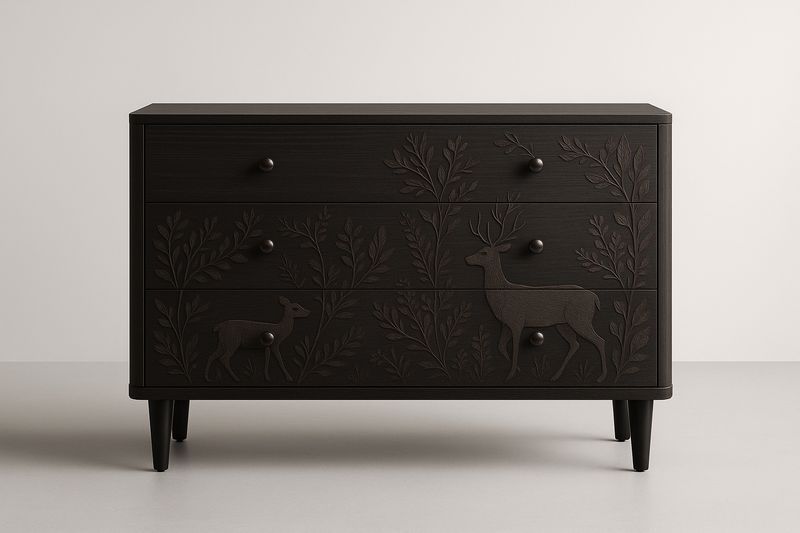 Commode en bois noir avec motif animalier-Cosivita