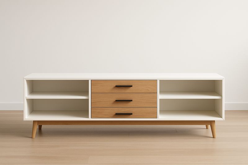 Meuble TV bois MDF blanc et chêne 150x45x50 cm-Cosivita