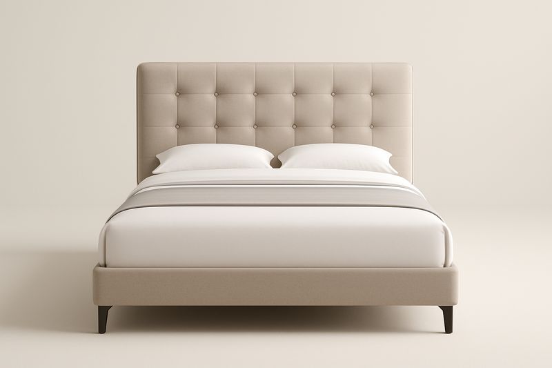 Lit double en tissu beige avec tête de lit-Cosivita