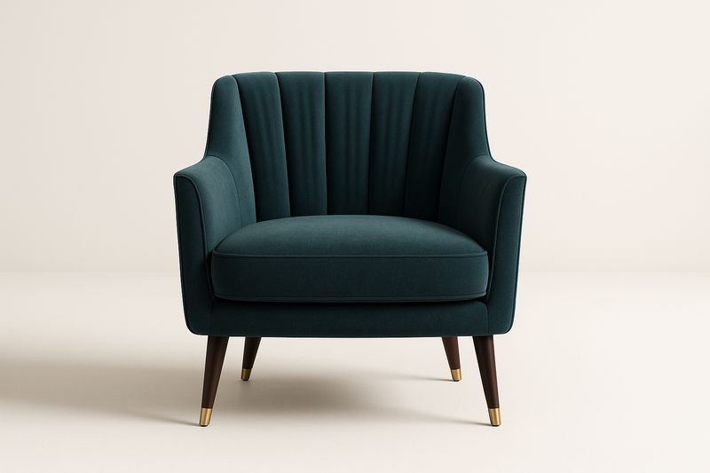 Fauteuil en Velours avec Pieds en Bois Sombre-Cosivita