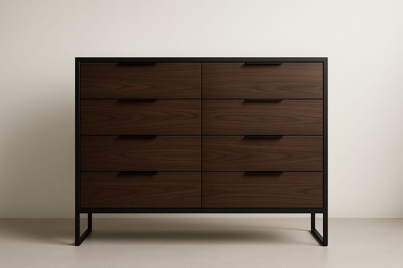 Commode en bois et métal noir 8 tiroirs-Cosivita