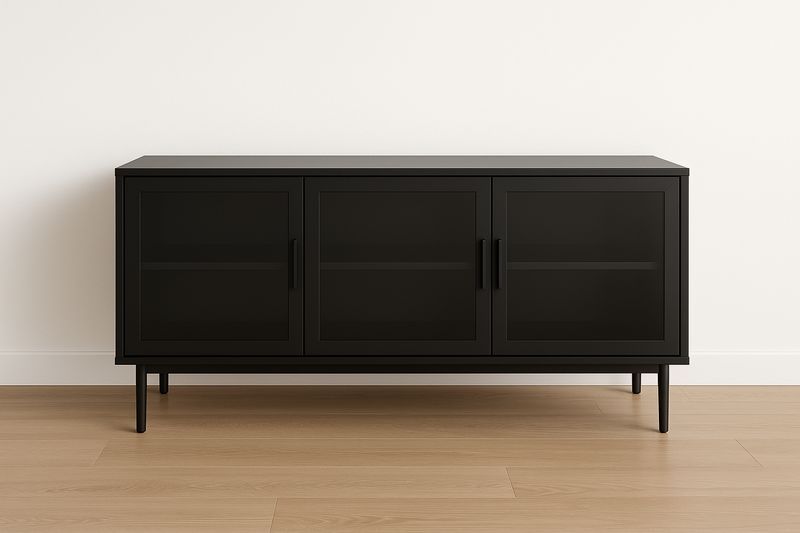 Meuble TV en métal et verre trempé noir 150x40x60 cm-Cosivita