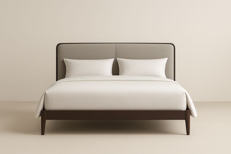 Lit double en bois avec tête de lit rembourrée en tissu gris 200x160x110 cm-Cosivita