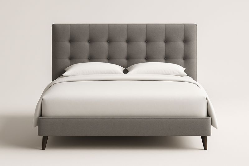 Lit double rembourré tissu gris 200x160 cm-Cosivita