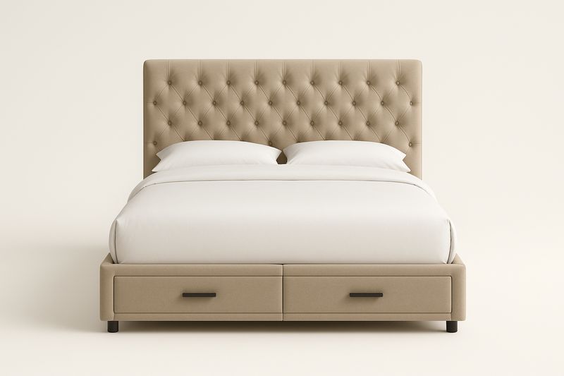 Lit double en cuir avec tête de lit matelassée et tiroirs de rangement 160x200 cm-Cosivita