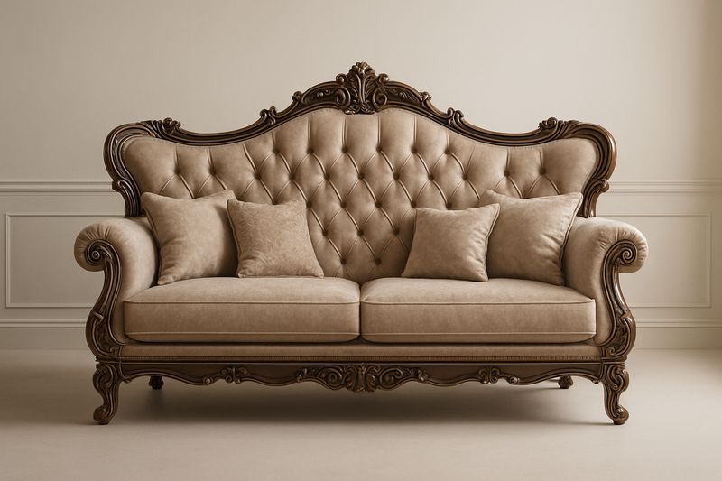 Canapé 3 places en bois massif et tissu marron-Cosivita