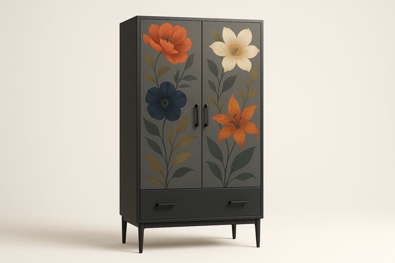 Armoire en bois MDF avec portes florales décoratives-Cosivita