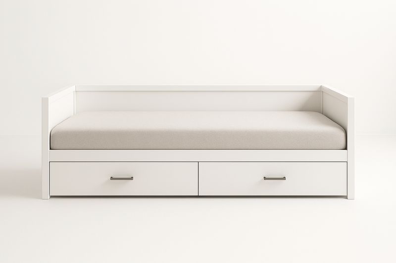 Lit canapé en bois blanc avec matelas en mousse et tiroirs 200x90 cm-Cosivita
