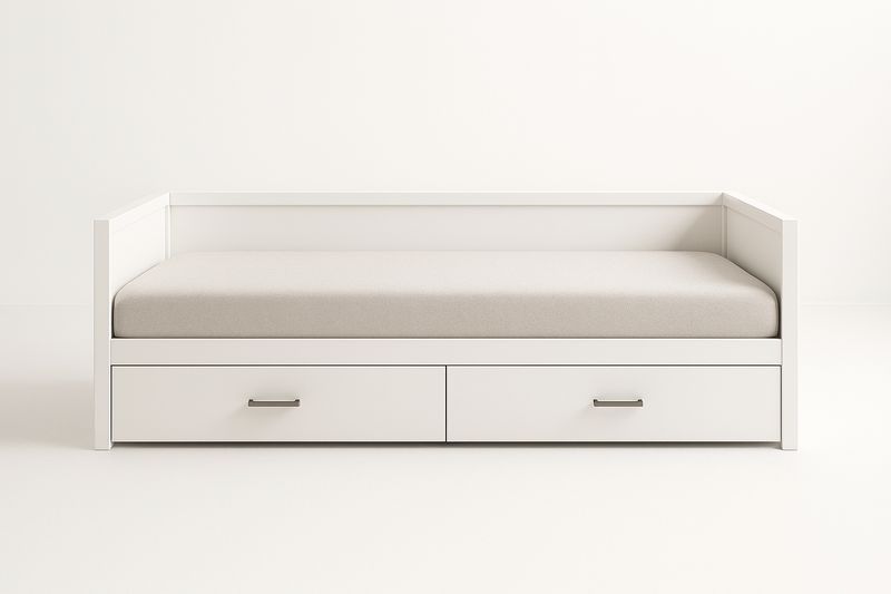 Lit canapé en bois blanc avec matelas en mousse et tiroirs 200x90 cm-Cosivita