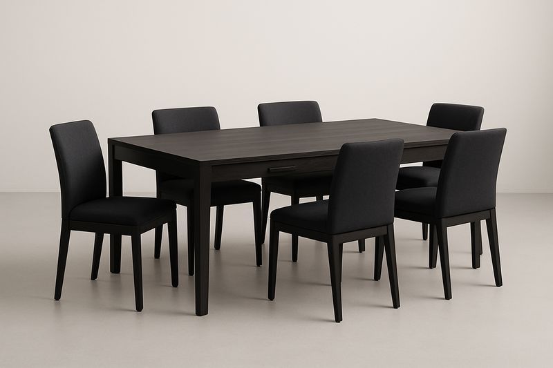 Table à manger en bois noir avec 6 chaises en tissu-Cosivita
