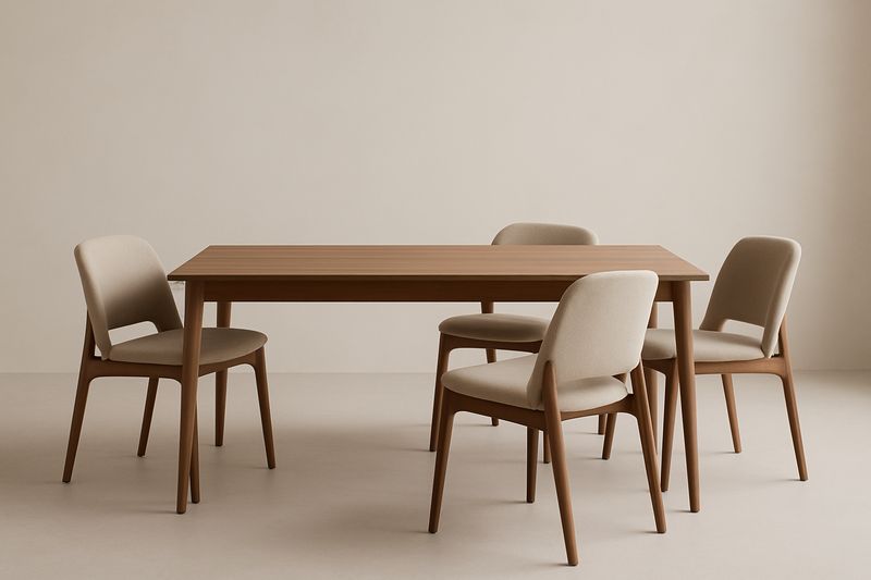 Ensemble table et chaises en bois avec tissu beige-Cosivita
