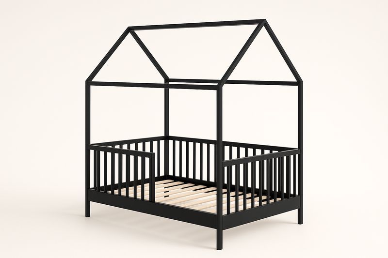 Lit cabane en bois noir pour enfant 90x200 cm-Cosivita