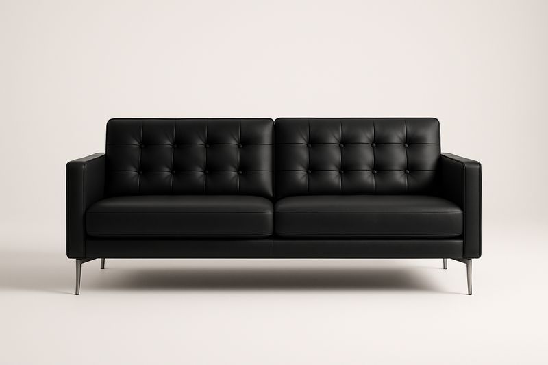 Canapé 3 places cuir synthétique noir avec pieds en métal-Cosivita