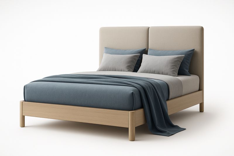 Lit double en bois et tissu Beige/Bleu 200x160 cm-Cosivita