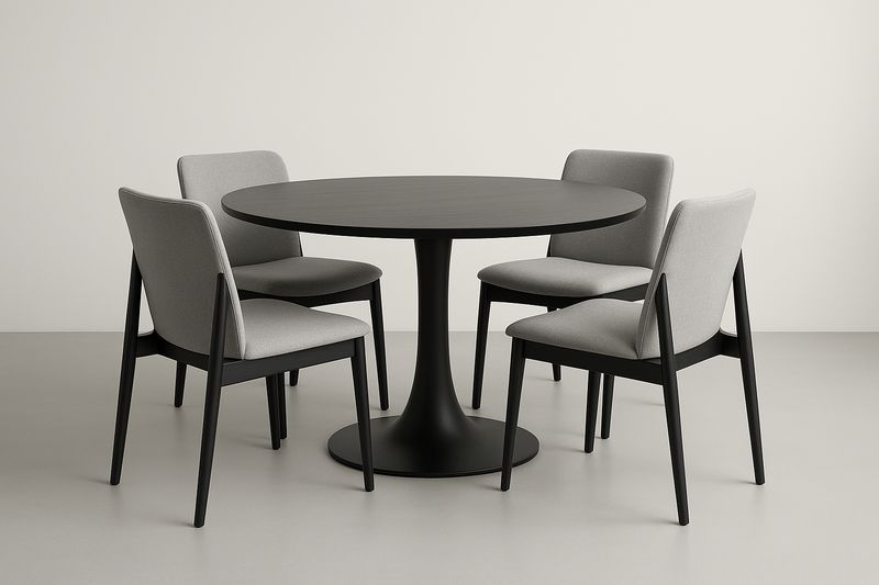 Table ronde avec 4 chaises en bois et tissu Gris-Cosivita