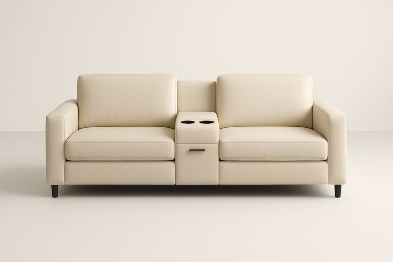 Canapé 2 Places Simili Cuir Beige avec Porte-Gobelets-Cosivita