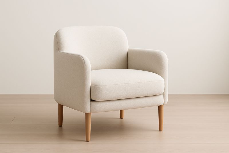 Fauteuil en tissu polyester beige avec pieds en bois de hêtre-Cosivita