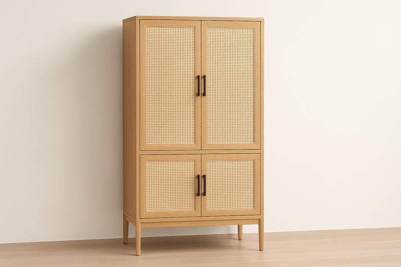 Armoire en chêne et rotin avec portes à charnières 180cm-Cosivita