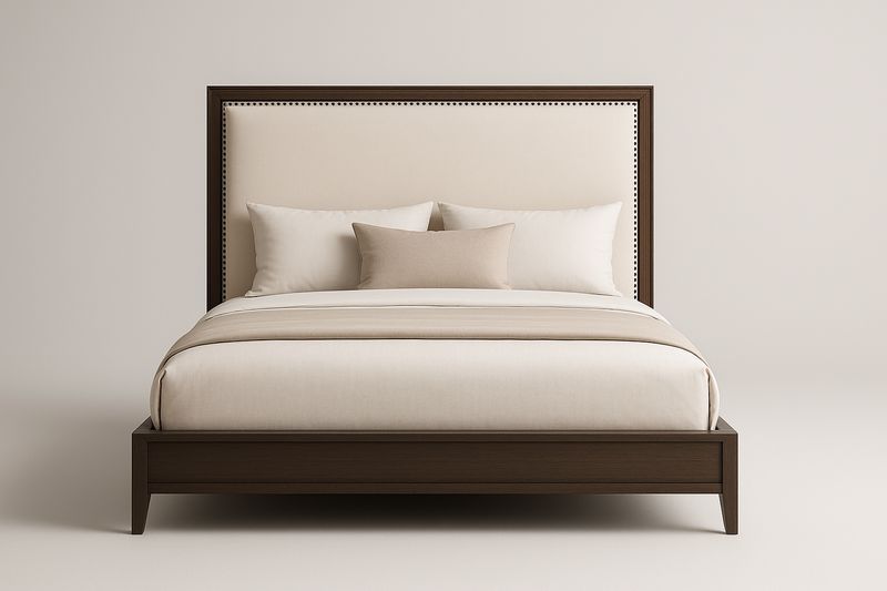 Lit double en bois et tête de lit rembourrée beige 200x160 cm-Cosivita