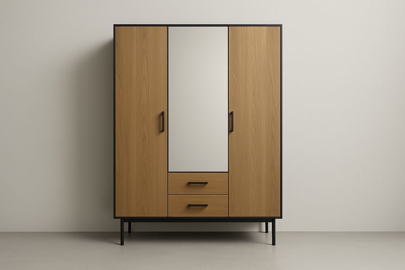 Armoire en bois avec miroir et tiroirs-Cosivita