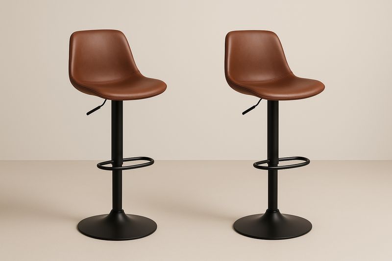 Lot de 2 tabourets de bar réglables en similicuir marron et acier noir-Cosivita