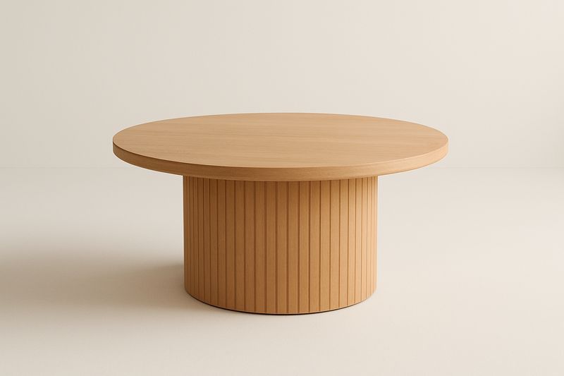 Table basse ronde en chêne clair massif - Diamètre 90 cm, Hauteur 40 cm-Cosivita