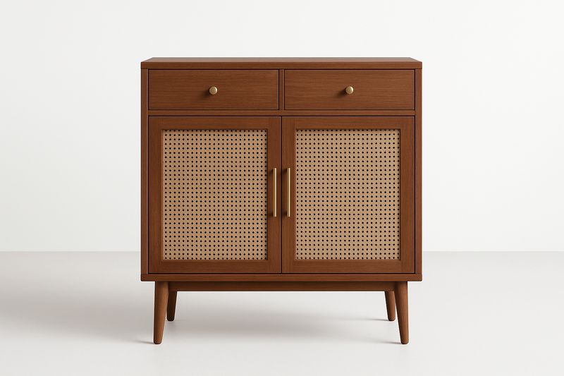 Commode en bois et rotin brun 80cm x 40cm x 90cm-Cosivita