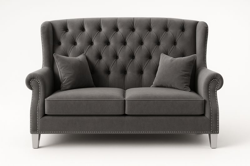 Canapé 2 Places Velours Gris avec Accoudoirs et Détails Métal-Cosivita