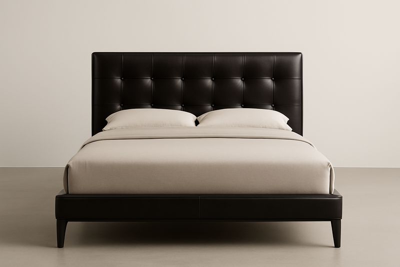 Lit double en cuir synthétique noir 160x200 cm-Cosivita