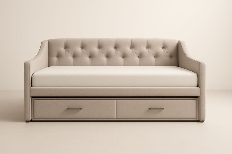 Canapé-lit en tissu beige avec tiroirs de rangement-Cosivita