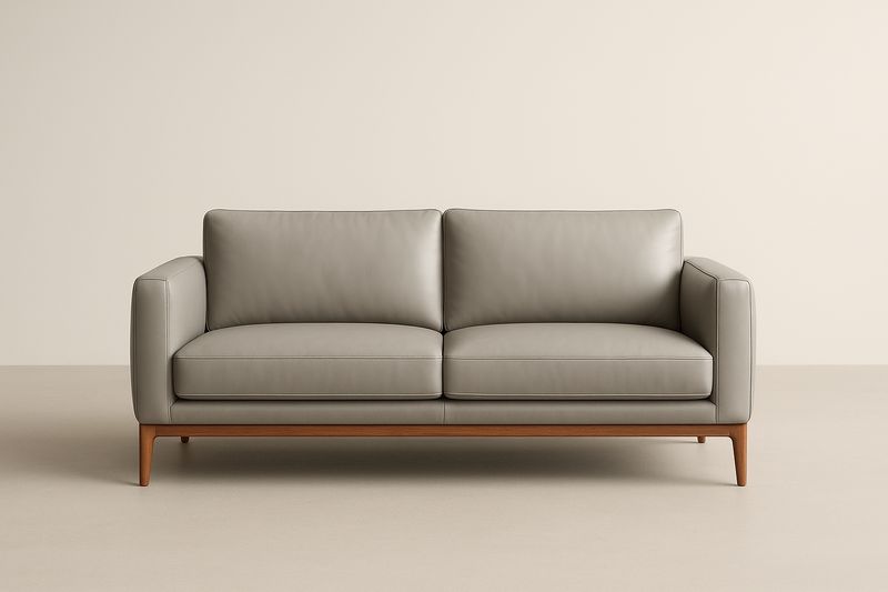 Canapé en cuir synthétique gris 2 places avec structure en bois-Cosivita