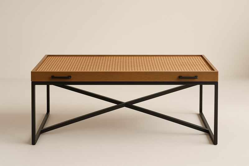 Table basse rectangulaire en bois et métal noir 120x60x45 cm-Cosivita