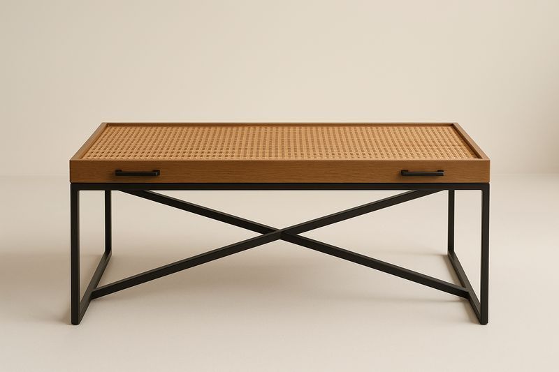 Table basse rectangulaire en bois et métal noir 120x60x45 cm-Cosivita