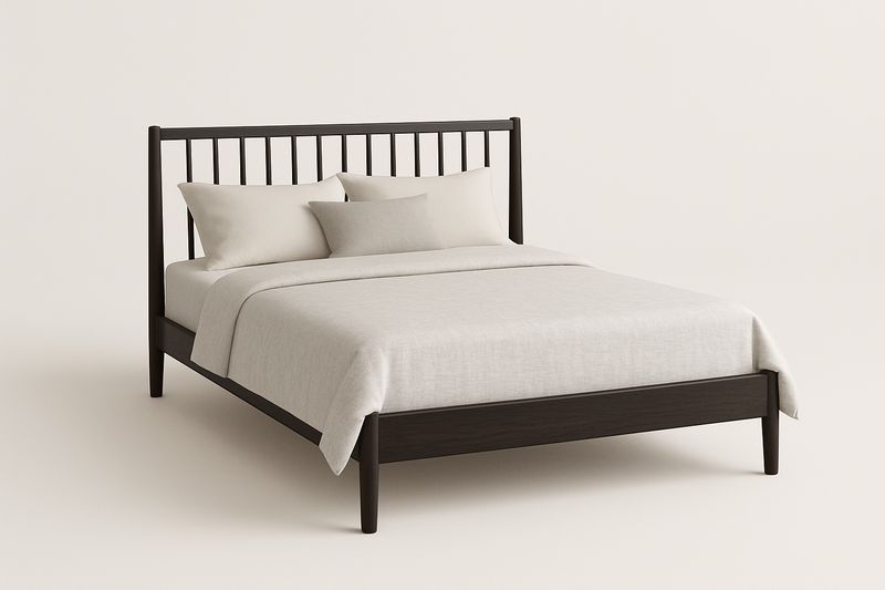 Lit double en bois noir avec tête de lit 140x200 cm-Cosivita