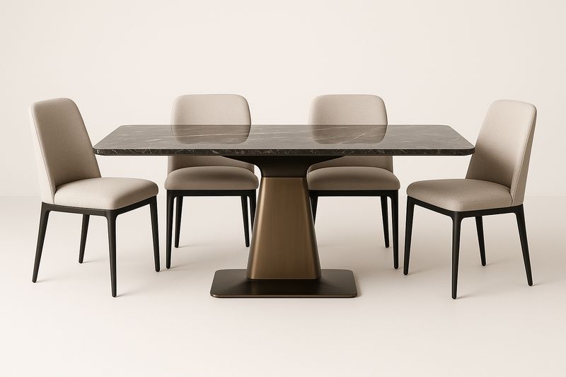 Table en marbre avec pieds en métal et 4 chaises en polyester beige-Cosivita