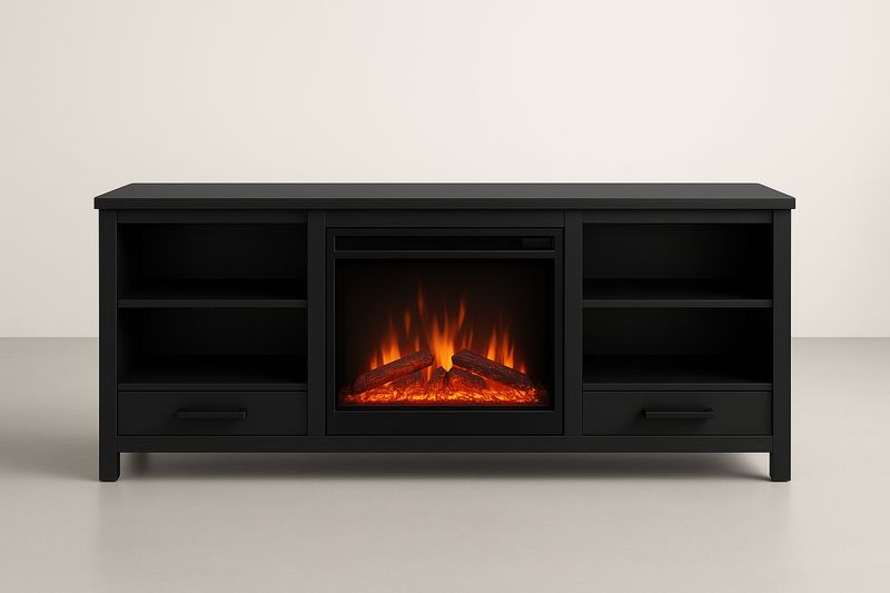 Meuble TV en bois noir avec cheminée électrique LED-Cosivita